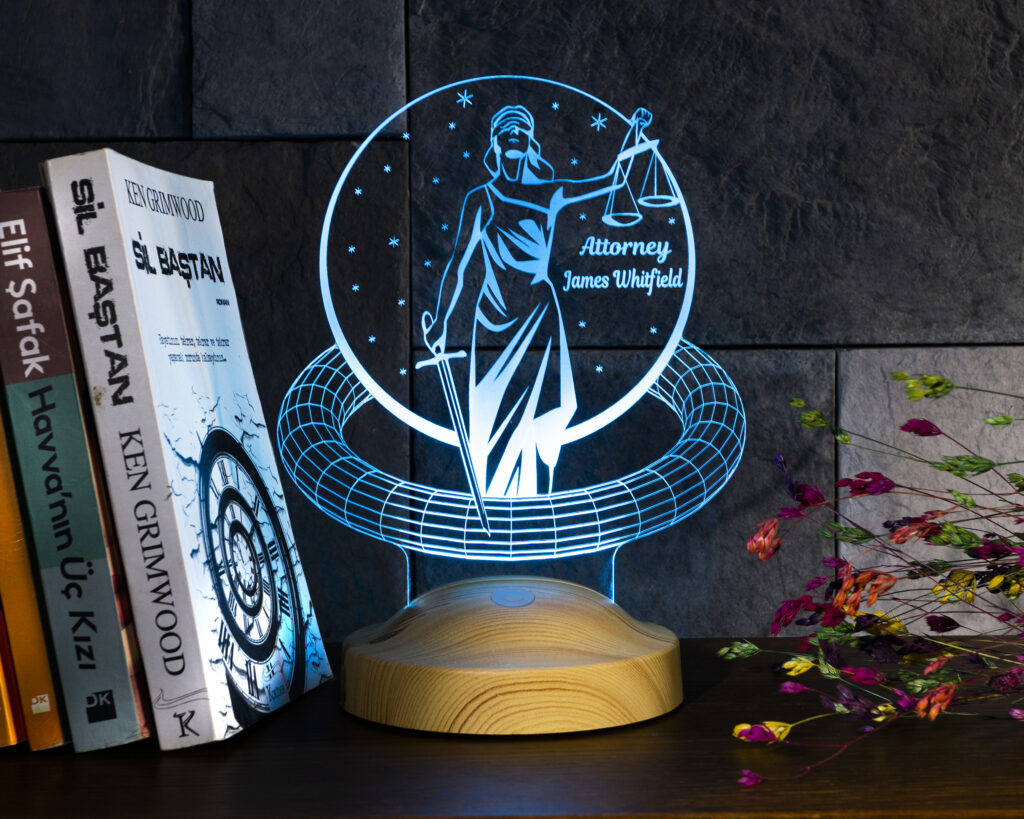 Lampa 3D albastru pentru avocati si justitiari in domeniul juritic cadoul perfect