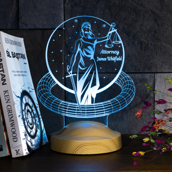 Lampa 3D albastru pentru avocati si justitiari in domeniul juritic cadoul perfect