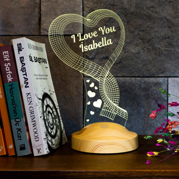 Cadou Personalizat Lampă 3D în formă de o Inimă pentru Îndrăgostiți și Aniversări cu Mesaj