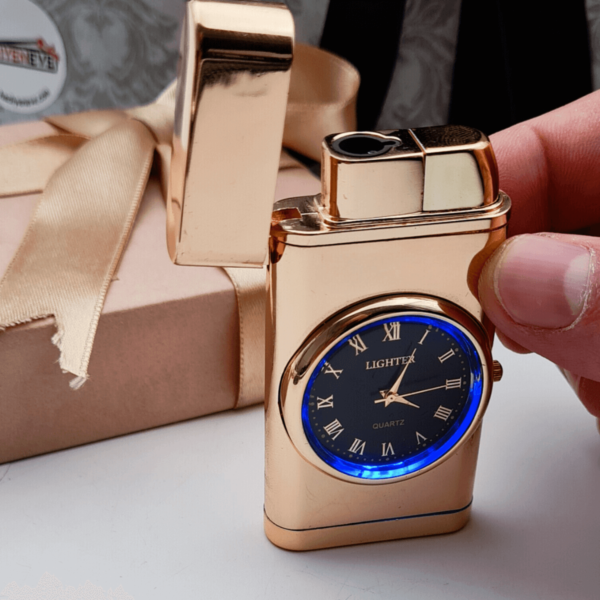 Brichetă cu gaz rezistență la vânt cu ceas din metal - Lux Lighter - Gold