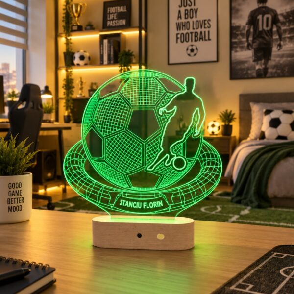 Lampă Personalizată 3D cu tematică de Football Minge si Jucator Profesionist