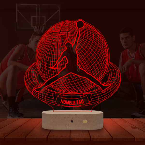 Lampă Personalizată 3D în formă de Minge de Basketball cu Inel cu Nume Personalizat