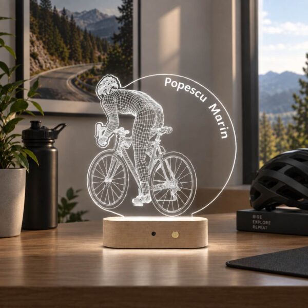 Lampă Personalizată 3D pentru Bicicliști de Performanță cu Nume Personalizat