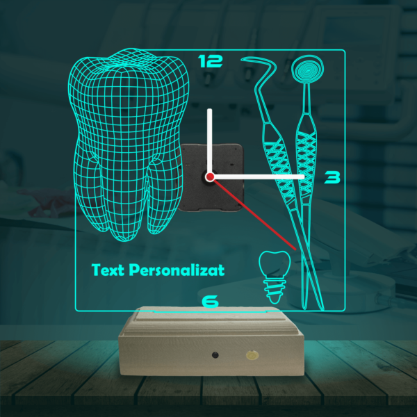 Ceas Personalizat 3D în formă de Dinte pentru Dentiști cu Text Personalizat