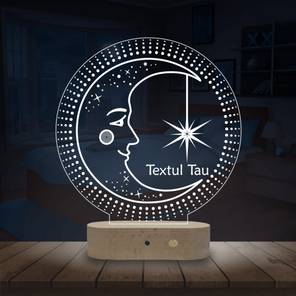 Lampă Personalizată 3D în formă de Semiluna cu Față cu Text Personalizat