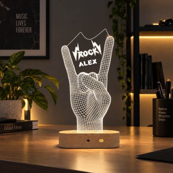 Lampă Personalizată 3D în formă de Semnul Rock pentru Iubitori de Rock