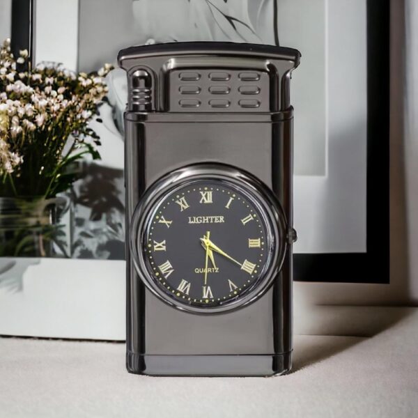 Brichetă cu gaz rezistență la vânt cu ceas din metal - Premium - Fum Negru