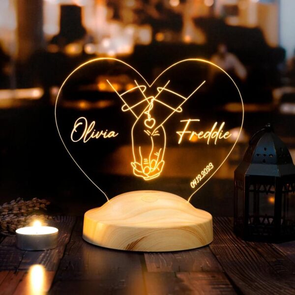 Cadou Personalizat Lampă 3D în formă de Mâini Împreunate cu Nume și Dată Personalizată