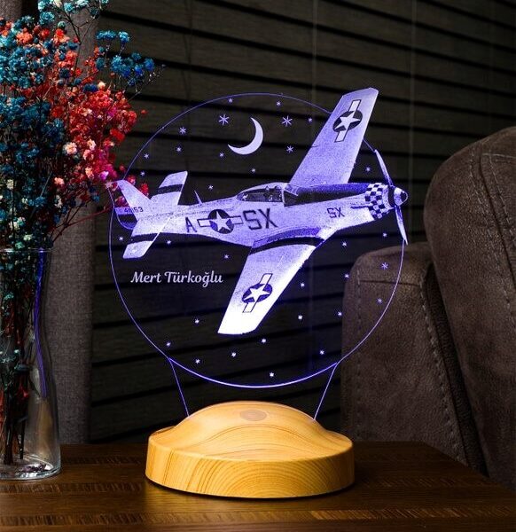 Cadou Personalizat Lampă 3D în formă de Avion de Lupta pentru Piloți pentru Iluminarea Cameră Copii