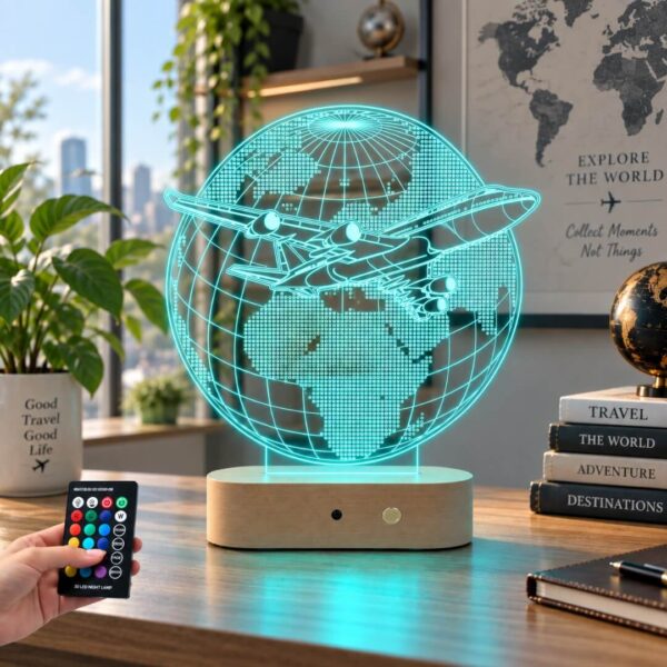 Lampă Personalizată 3D în formă de Avion cu Globul Pământesc în Spate Texturat