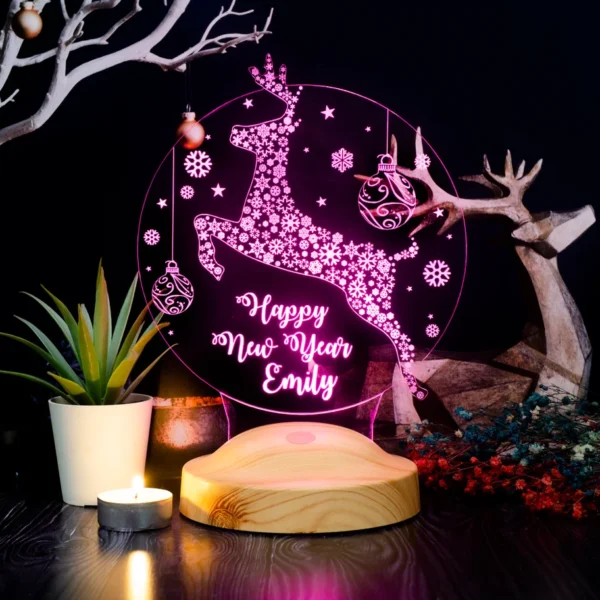 Cadou Personalizat Lampă 3D în formă de Căprioară Festivă cu "Merry Christmas" pentru Iluminarea Cameră Copii