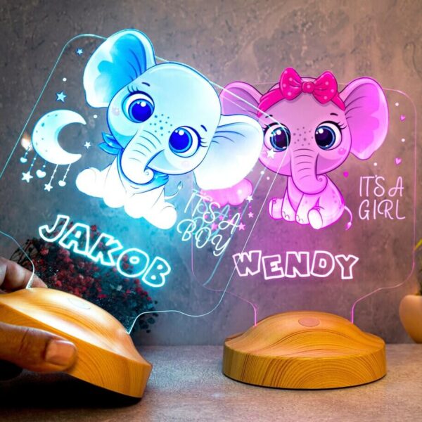 Cadou Personalizat Lampă 3D în formă de Elefantel Drăguț pentru Iluminarea Cameră Copii