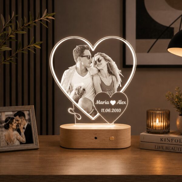 Lampă Personalizată 3D în formă de Inima mare cu Infinit + Nume + Dată + Imagine Personalizată