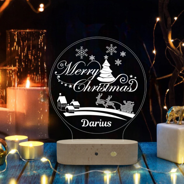Lampă Personalizată 3D cu tematică de Crăciun cu Elemente Festive Merry Christmas