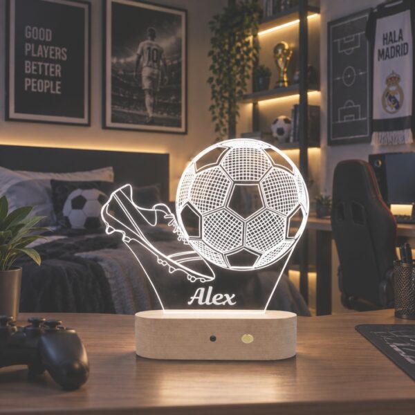 Lampă Personalizată 3D cu tematică de Football cu Crampoane și Minge de Football