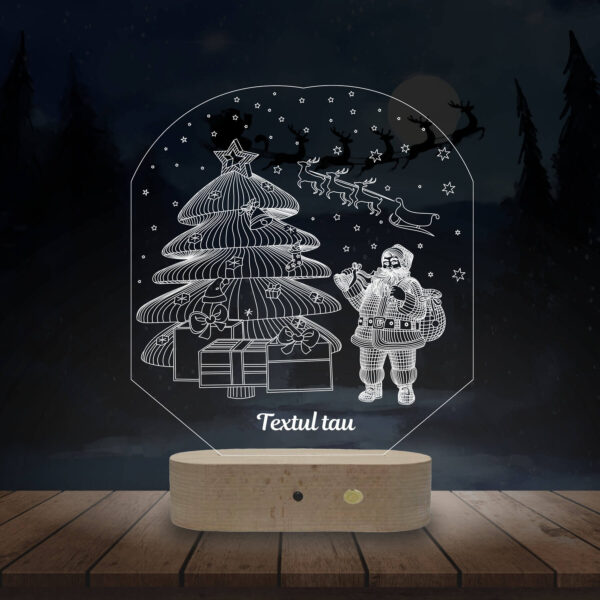 Lampă Personalizată 3D cu tematică de Crăciun cu Brad și Moș Crăciun