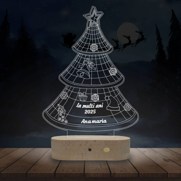 Lampă Personalizată 3D cu tematică de Crăciun cu Brad cu Nume Personalizat și Mesaj