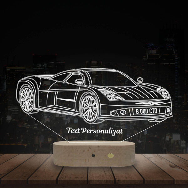 Lampă Personalizată 3D în formă de Mașină de Sport Ferrari cu Număr de Înmatriculare Personalizată