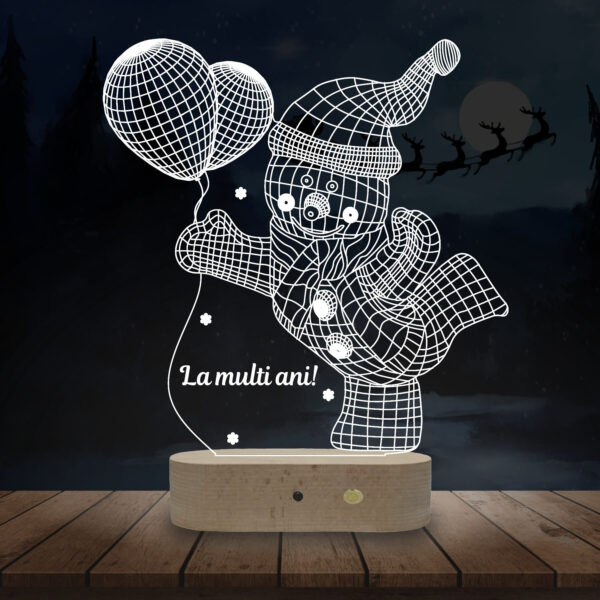 Lampă Personalizată 3D cu tematică de Crăciun în formă de Om de Zăpadă cu Mesaj Personalizat