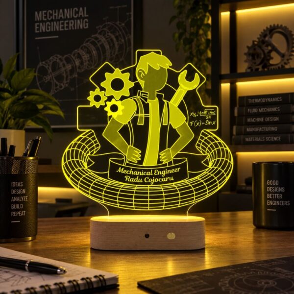 Lampă Personalizată 3D în formă de Rotiță pentru Ingineri Mecanici