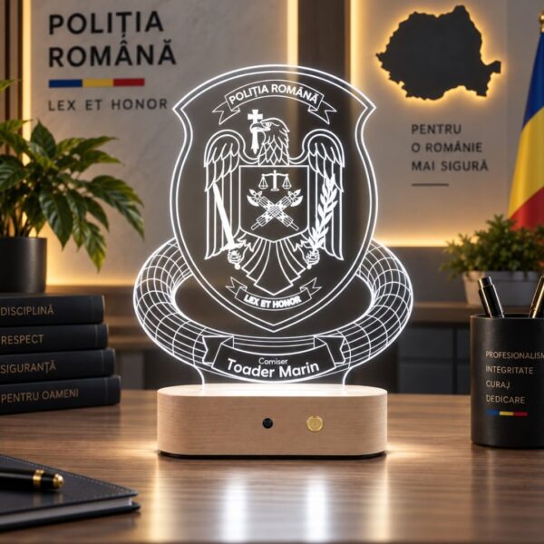 Lampă Personalizată 3D în formă de Simbolul Poliției Române pentru Polițiști