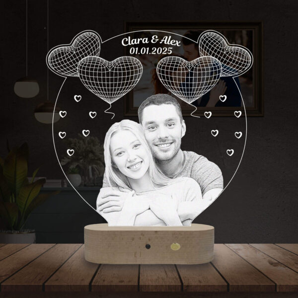 Lampă Personalizată 3D în formă de 4 Inimi + Nume + Dată + Imagine Personalizată