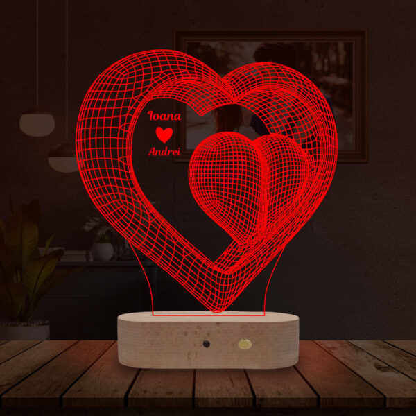 Lampă Personalizată 3D în formă de Inima Mare cu I love You cu Nume Personalizat