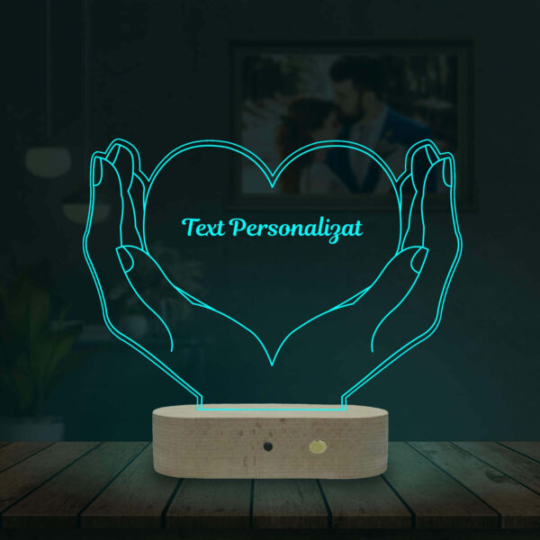 Lampă Personalizată 3D în formă de Inima ținută în palmă cu Mesaj Personalizat