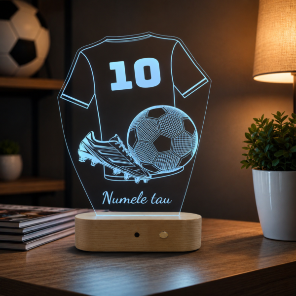 Lampă Personalizată 3D cu tematică de Football cu Crampoane și Minge de Football cu Uniformă