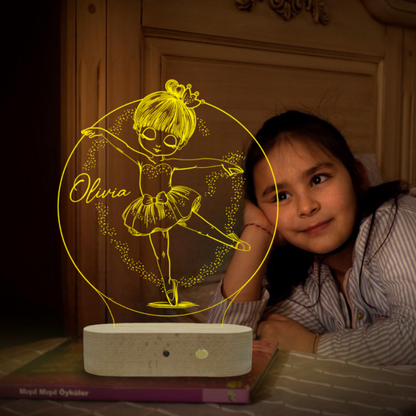 Lampă Personalizată 3D în formă de Balerina Balet pe Luna pentru Iluminarea Camera Copii