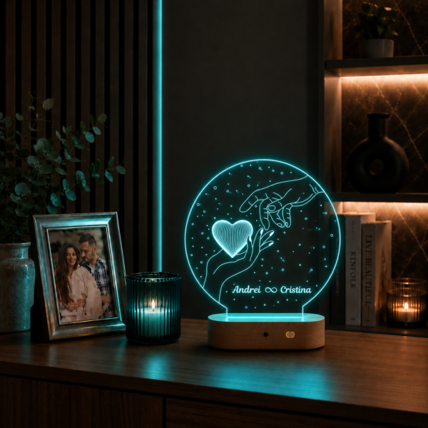 Lampă 3D Personalizată pentru îndrăgostiți cu Mâini care Dăruiesc Inima între ele - Valetine's Day