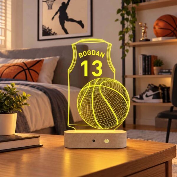 Lampă 3D Personalizată în formă de Uniformă și Minge de Basket pentru Profesioniștii Basketbalisti