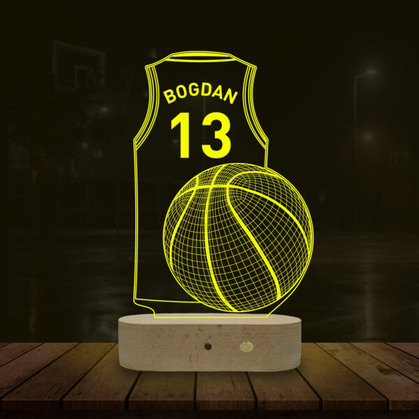 Lampă 3D Personalizată în formă de Uniformă și Minge de Basket pentru Profesioniștii Basketbalisti