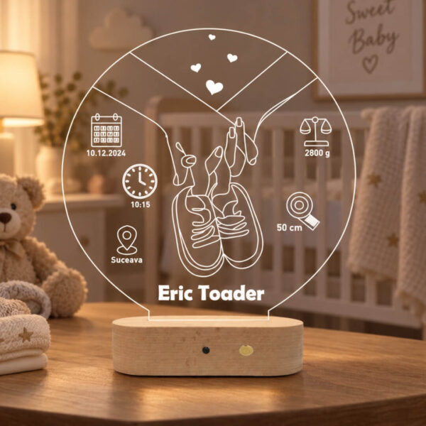 Lampă 3D Personalizată în formă de Bebeluș pentru Nou Născuți - Bine ai venit Bebe