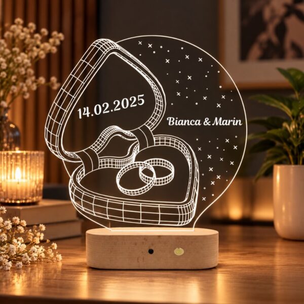 Ceas Personalizat 3D Personalizată în formă de Cutie de Inele pentru Cupluri Căsătorite