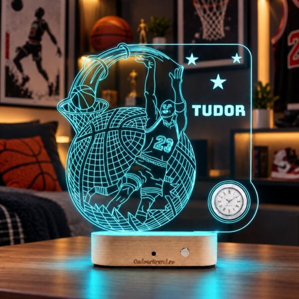 Ceas Personalizat 3D Personalizată în formă de Minge de Basket cu Nume Personalizat