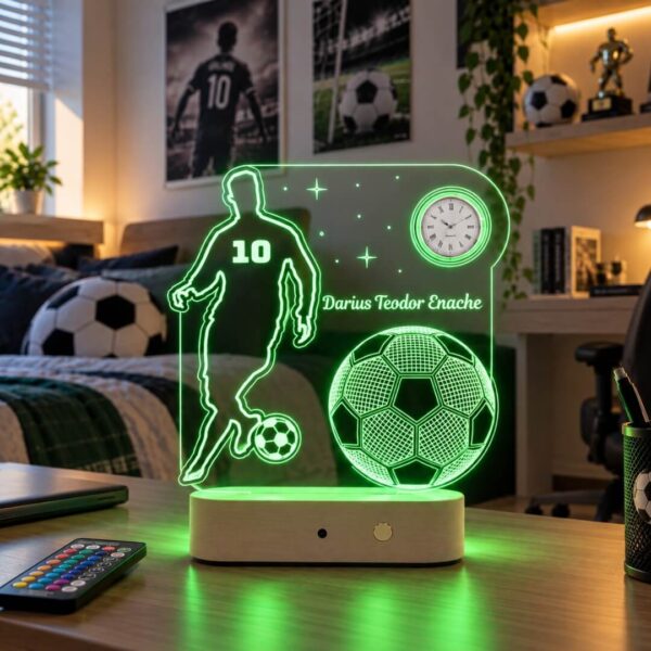 Ceas Personalizat 3D Personalizată în formă de Minge și Fotbalist Celebru, cu Nume Personalizat