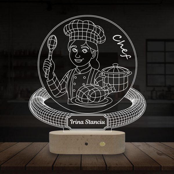 Lampă 3D Personalizată Lampă 3D Personalizată pentru Bucătari Profesioniști și Chefi de Excepție - Femeie