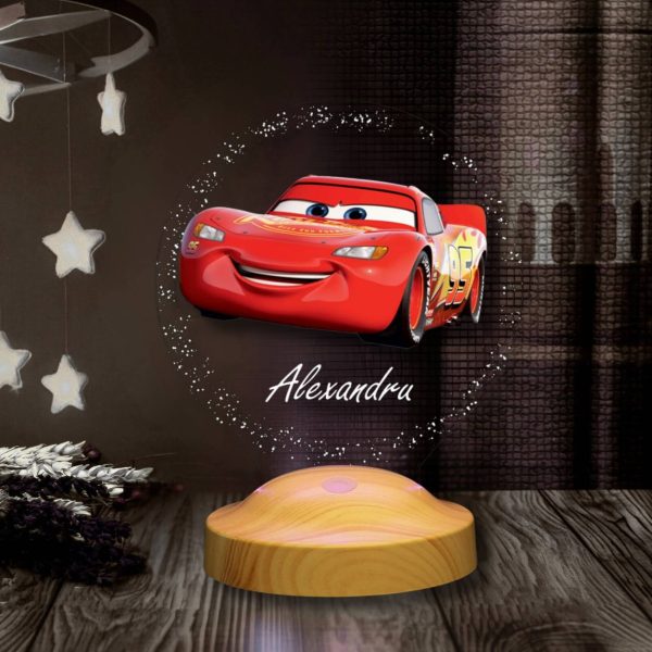 Cadou Personalizat Lampă 3D cu Mașină Fulger din Desen Animat pentru Iluminarea Camera Copii