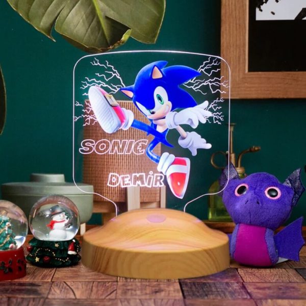 Cadou Personalizat Lampă 3D cu Sonic Ariciul din Desen Animat pentru Iluminarea Camera Copii