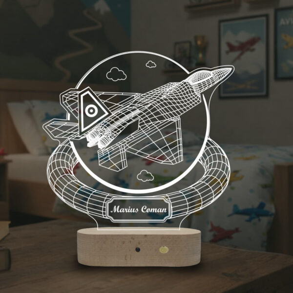 Lampă 3D personalizată în formă de Avion de Lupta pentru Piloți și Pasionați de Aviație