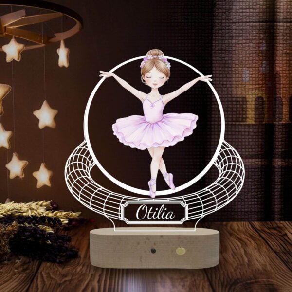Lampă Personalizată 3D în formă de Balerină Color in Cerc cu Nume care dansează pentru Iluminarea Camera Copii V2