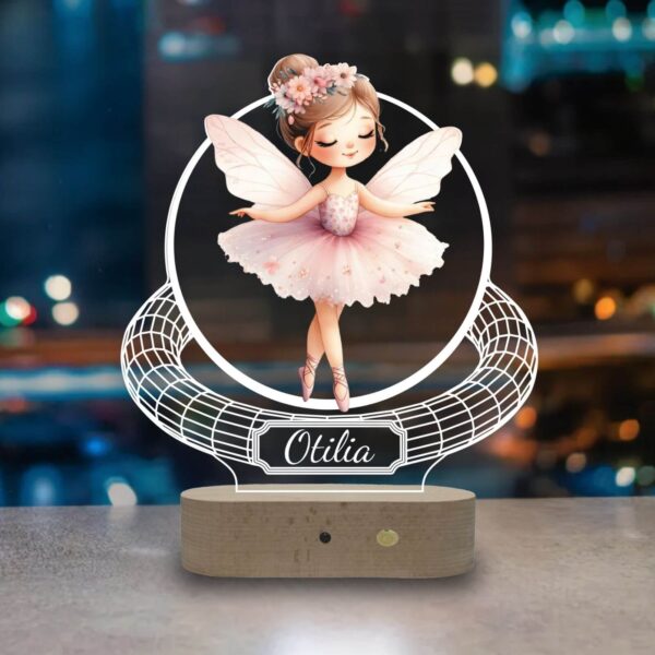 Lampă Personalizată 3D în formă de Balerină Color cu Aripi cu Nume care dansează pentru Iluminarea Camera Copii