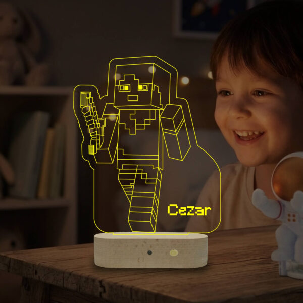 Lampă 3D Personalizată în formă de Figura Pătratică Minecraft pentru Gameri