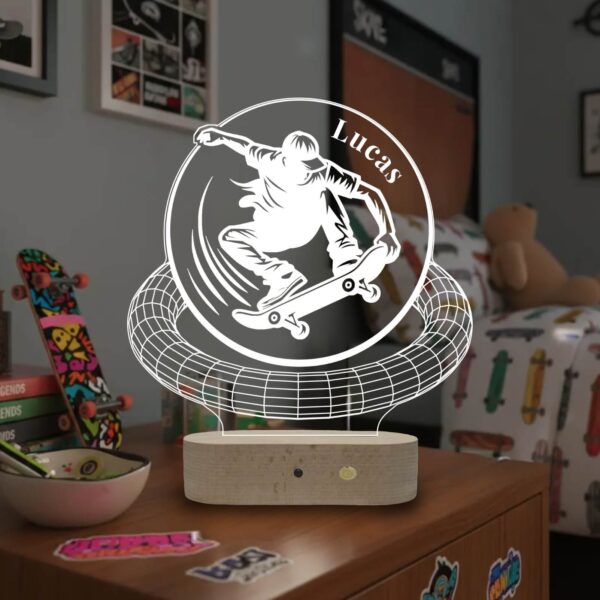 Lampă 3D Personalizată în formă de Skateboard pentru Copii și Adolescenți