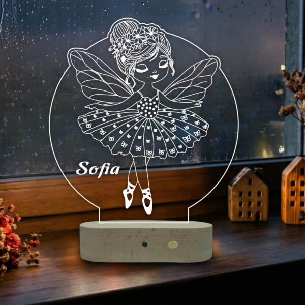 Lampă 3D Personalizată în formă de Balerina cu Aripi - Laser
