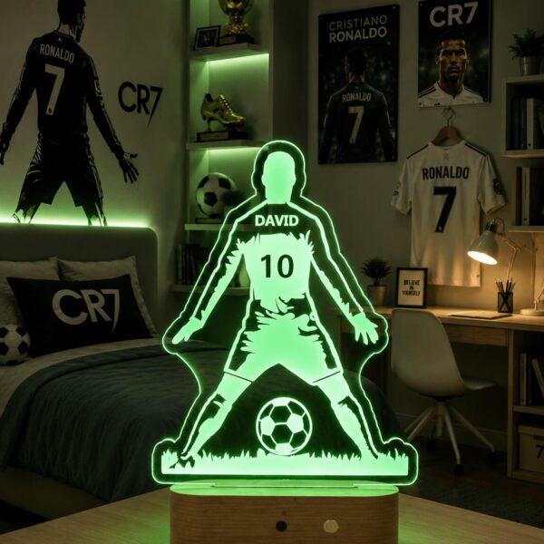 Lampă 3D Personalizată în formă de Fotbalist Faimos cu Nume și Număr Personalizat