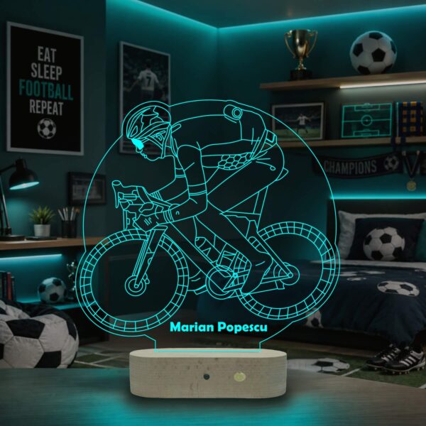 Lampă 3D Personalizată în formă de Biciclist pe Bicicletă