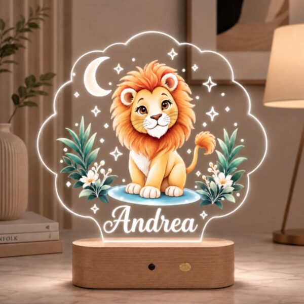 Lampă 3D personalizată în formă de Leu desenat Cartoonic pentru Copii