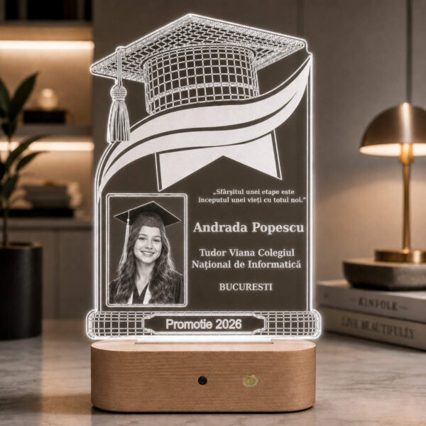 Lampă 3D personalizată pentru Absolvirea unui Elev la Liceu sau Universitate